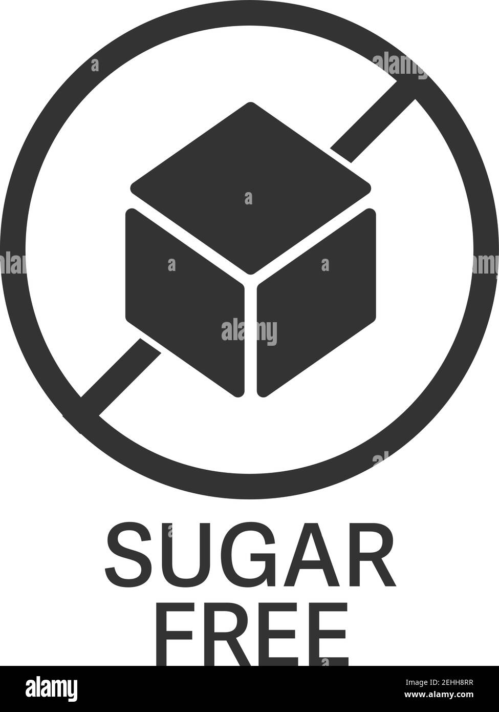 simbolo o etichetta senza zucchero con illustrazione vettoriale del cubo di zucchero Illustrazione Vettoriale