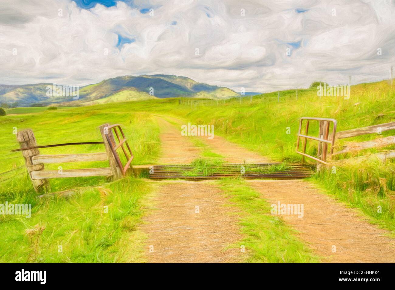 Pittura digitale di una griglia del bestiame nel NSW, Australia. Foto Stock