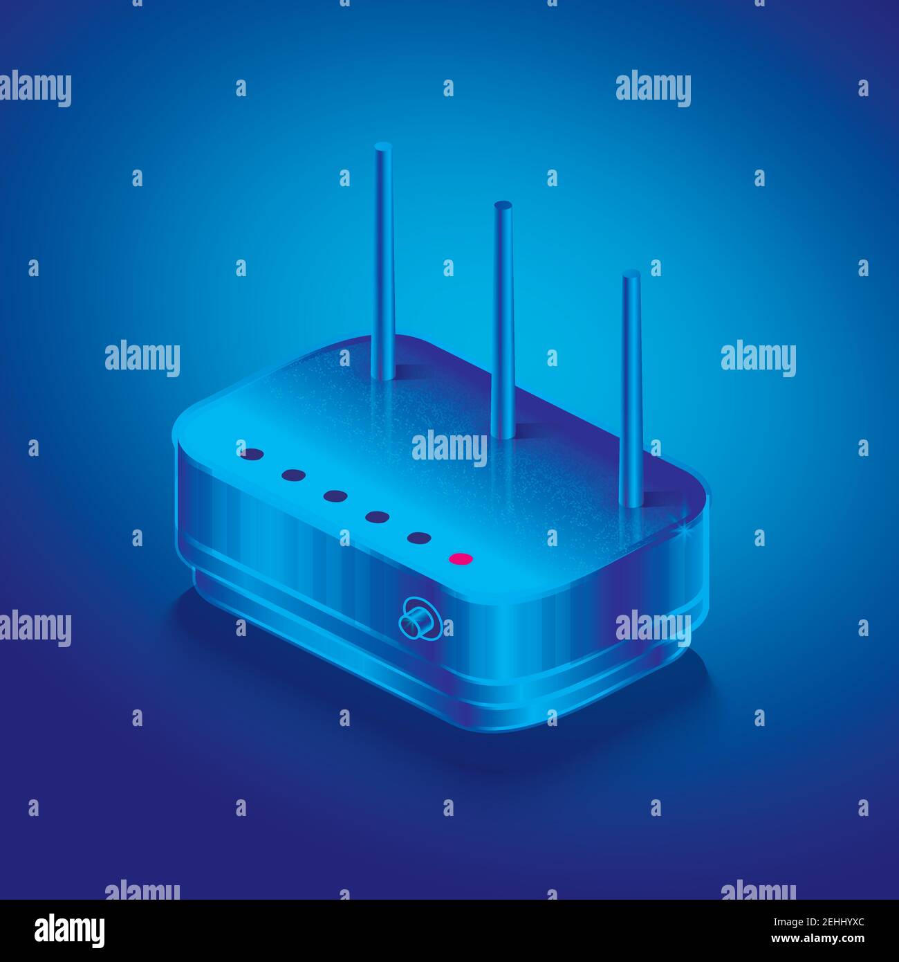 Router di rete isometrico. Illustrazione vettoriale. Router wireless WiFi Outline con antenne. Illustrazione Vettoriale