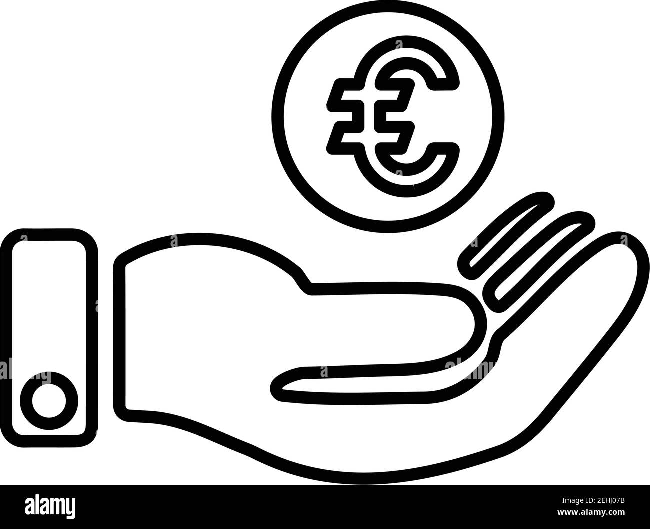 Mano denaro, icona della riga di pagamento in euro. Ben organizzato e modificabile Vector design utilizzando in scopi commerciali, supporti di stampa, web o qualsiasi tipo di design pro Illustrazione Vettoriale