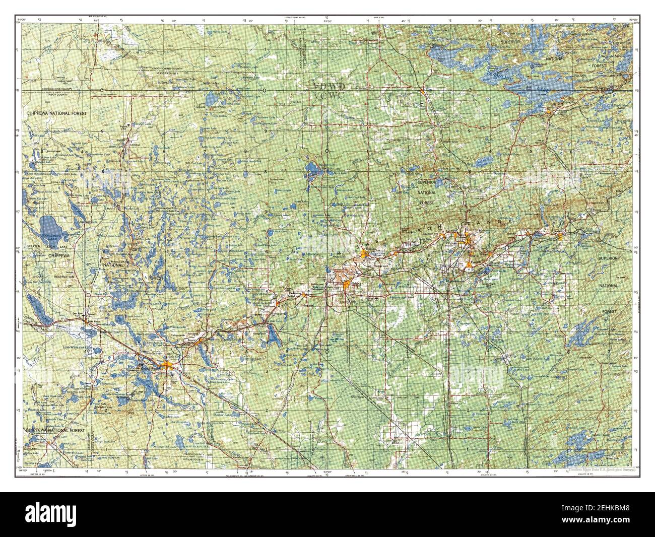 Hibing, Minnesota, mappa 1957, 1:250000, Stati Uniti d'America da Timeless Maps, dati U.S. Geological Survey Foto Stock