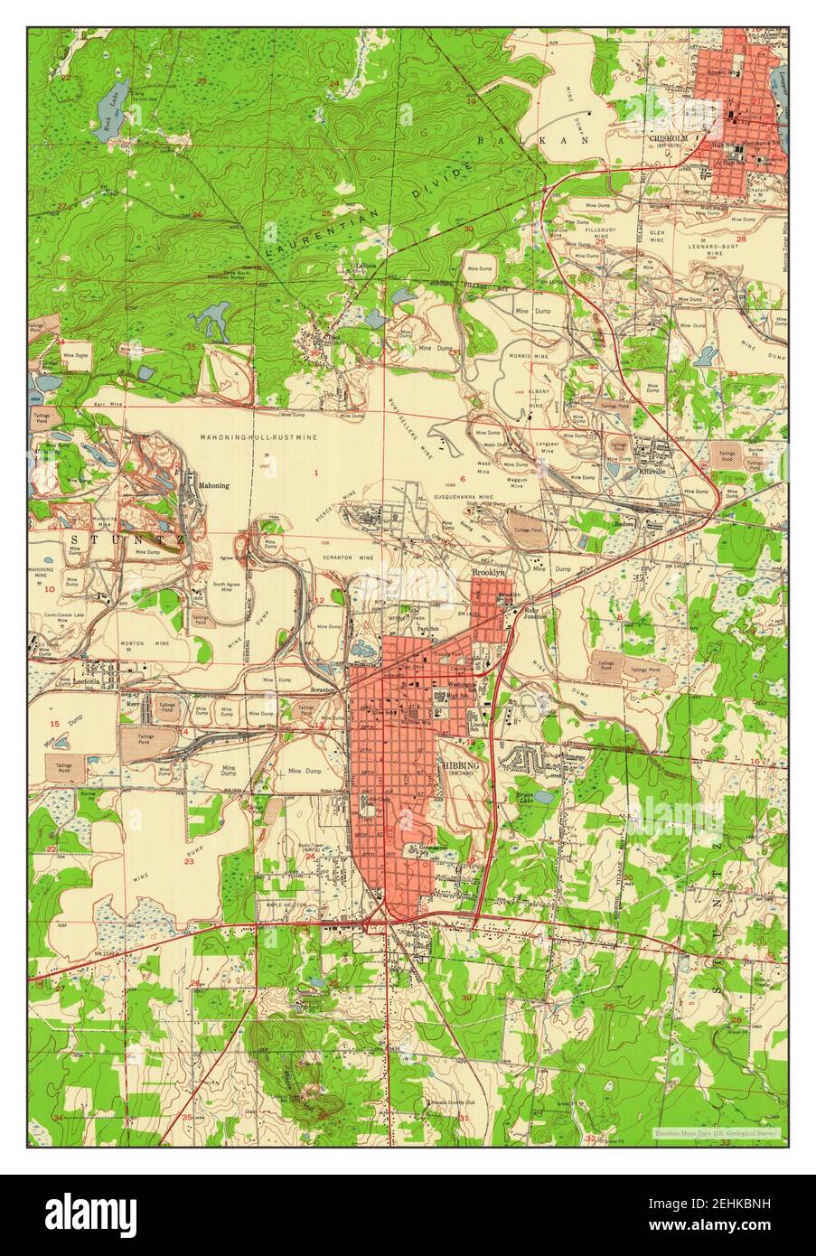 Hibing, Minnesota, mappa 1957, 1:24000, Stati Uniti d'America da Timeless Maps, dati U.S. Geological Survey Foto Stock