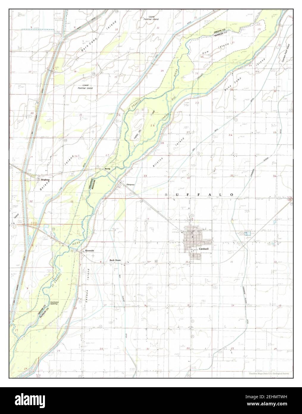 Cardwell, Missouri, map 1983, 1:24000, United States of America by Timeless Maps, data U.S. Geological Survey Foto Stock