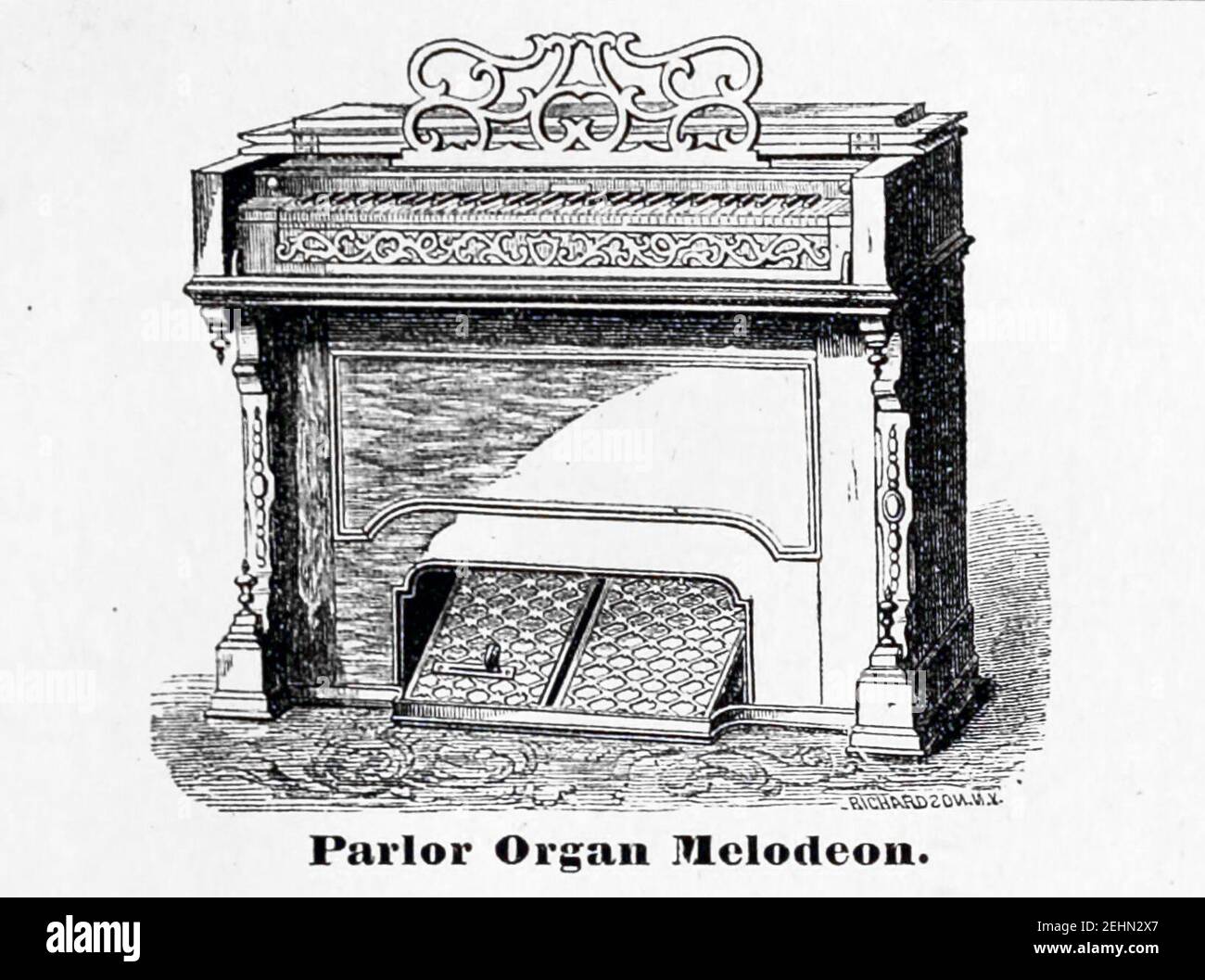 Parlor Organ Melodeon - rapporto annuale dell'Istituto americano, della città di New York (1864) Foto Stock