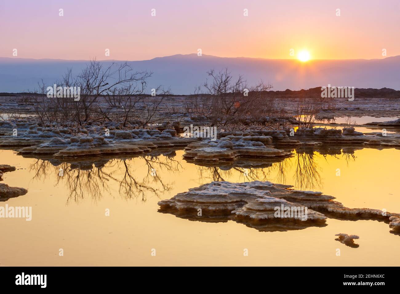 Alba al Mar Morto Israele sale mattina paesaggio natura vacanza vacanze Foto Stock