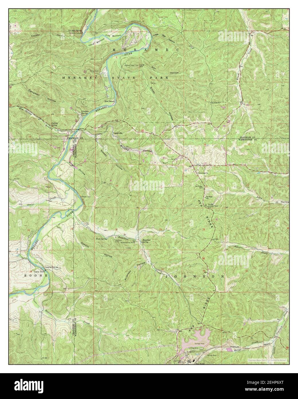 Meramec state Park, Missouri, map 1969, 1:24000, United States of America by Timeless Maps, data U.S. Geological Survey Foto Stock