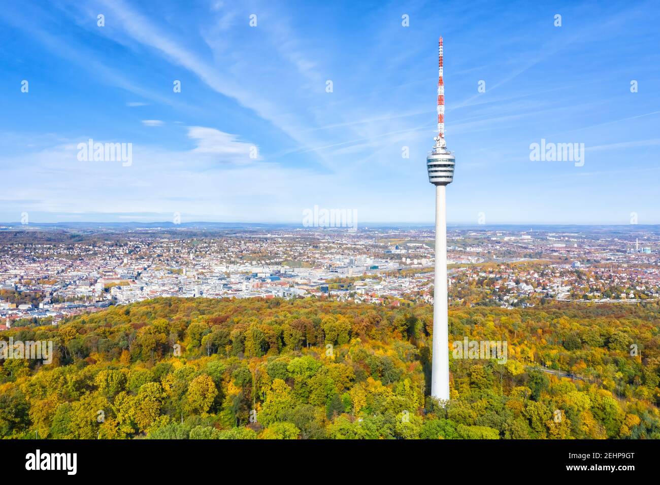 Stuttgart tv torre skyline foto aerea vista città architettura viaggio copyspace copia spazio in viaggio Foto Stock