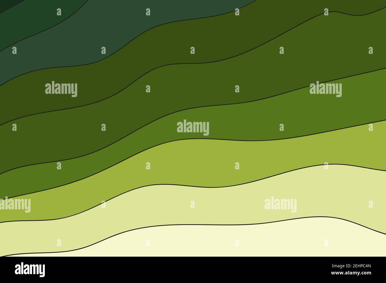 Sfondo colorato delle onde. Illustrazione astratta a strisce. Schema di linee Kids con curve orizzontali verdi. Modello di disegno per pagina web, texture, scheda Illustrazione Vettoriale