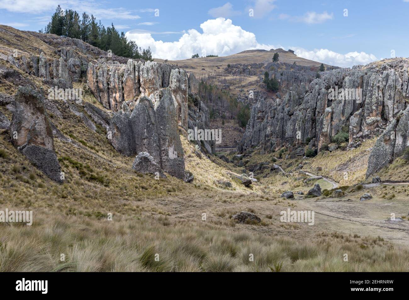 Los Frailones, i frati o monaci di pietra, Cumbe Mayo sito archeologico, Cajamarca, Perù Foto Stock