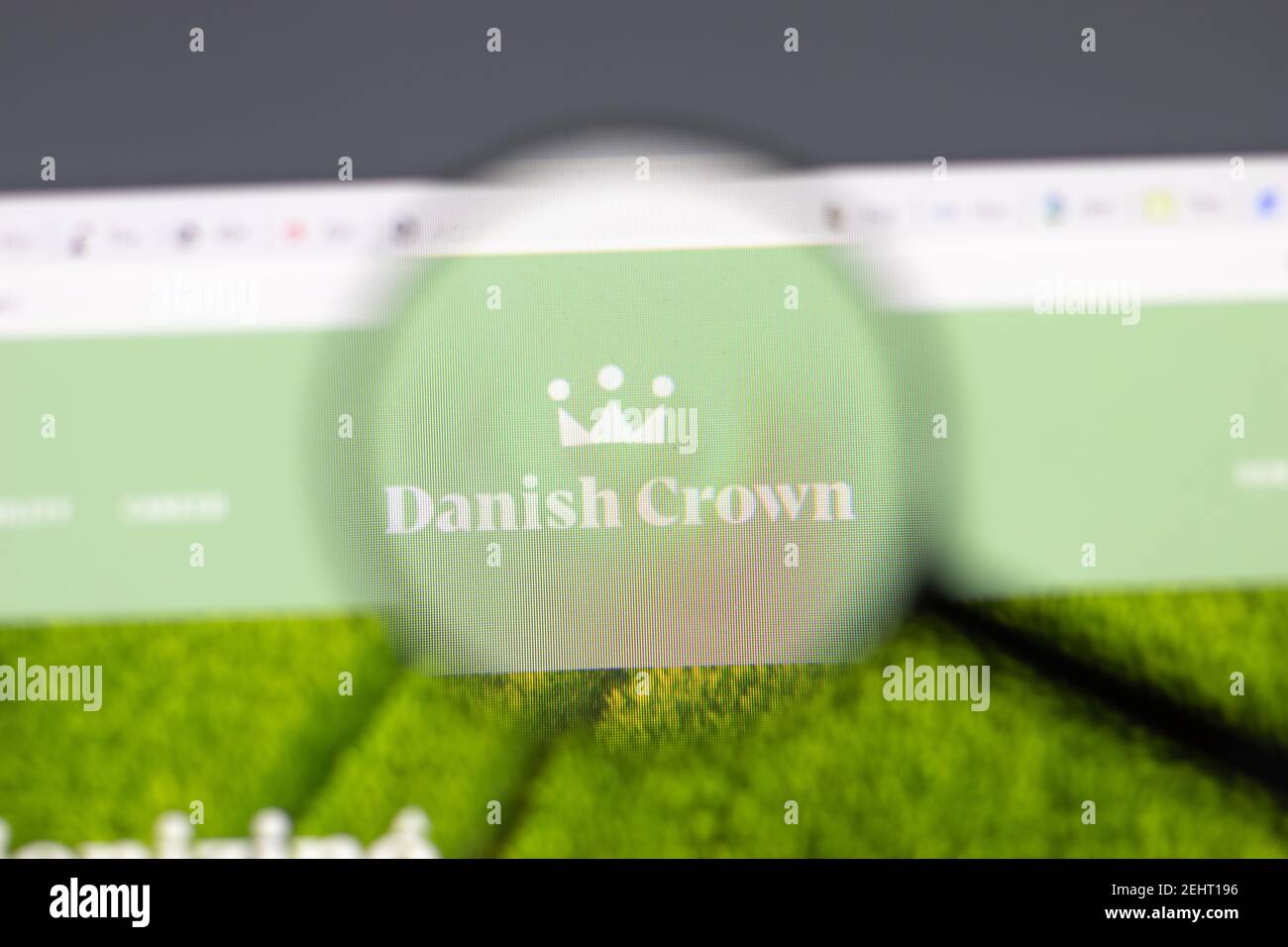 New York, USA - 15 Febbraio 2021: Sito web Danish Crown in browser con logo aziendale, editoriale illustrativo Foto Stock