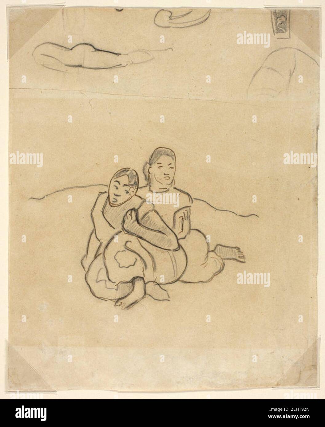 Paul Gauguin - frammenti di corpi, un disegno decorativo e due donne tahitiane accovacciate in un paesaggio legato a Nafea Faipoipo (quando si sposerà) - NGA 2002.233V. Foto Stock