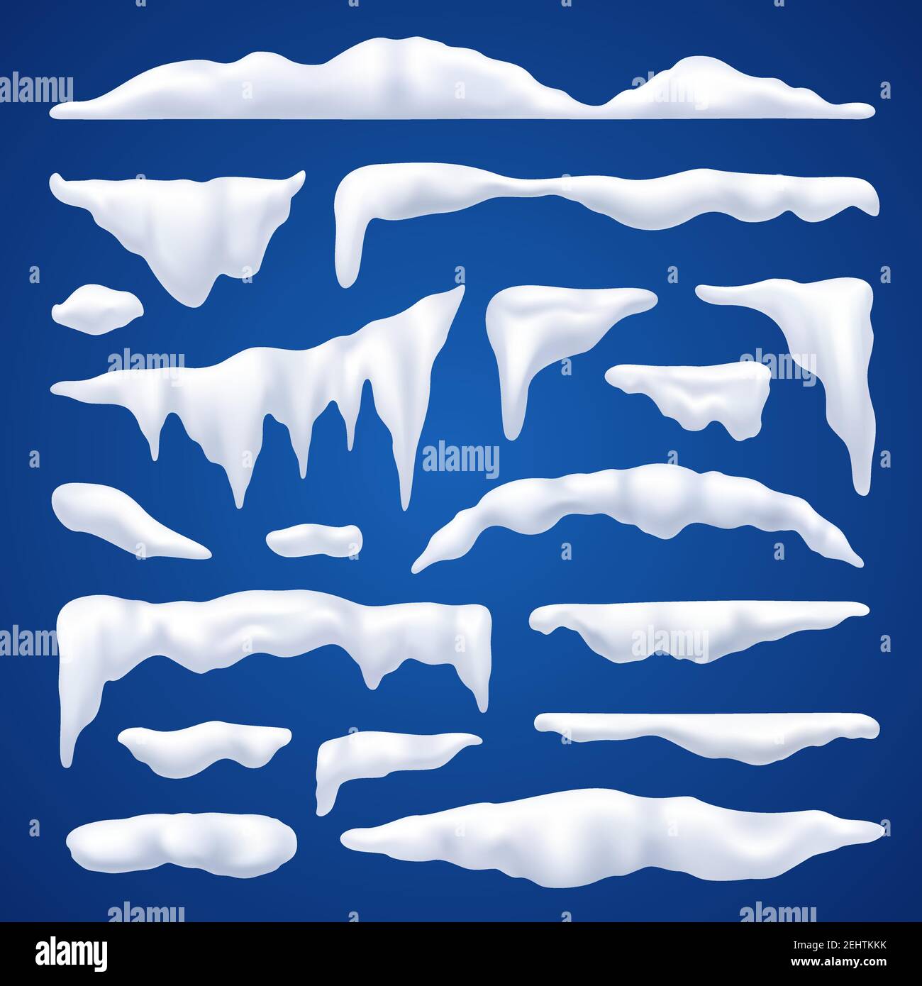 Cappe da neve e mucchi di neve ambientato su sfondo blu illustrazione vettoriale isolata Illustrazione Vettoriale