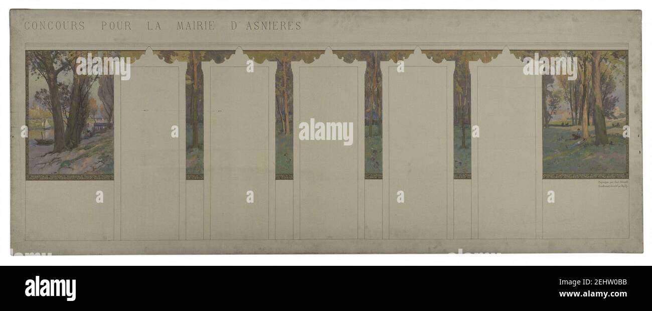 Paul Léon Felix Schmitt - Esquisse pour la salle des fêtes de la mairie d'Asnières , Paysage de sous-bois - PPP4243 Foto Stock