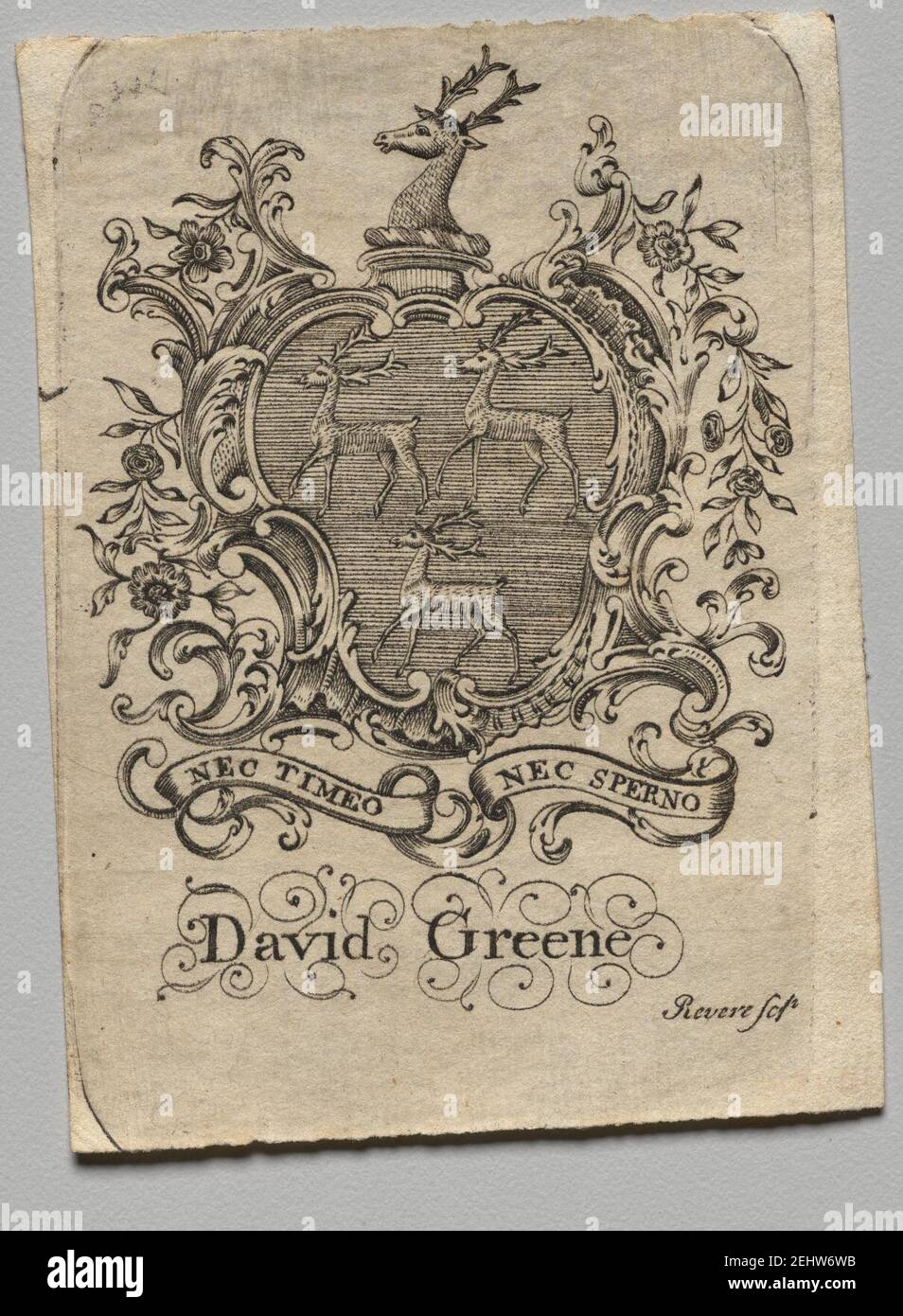 Paul Revere II (americano, 1735-1818) - Libretto, stemma con David Greene inscritto sotto Foto Stock