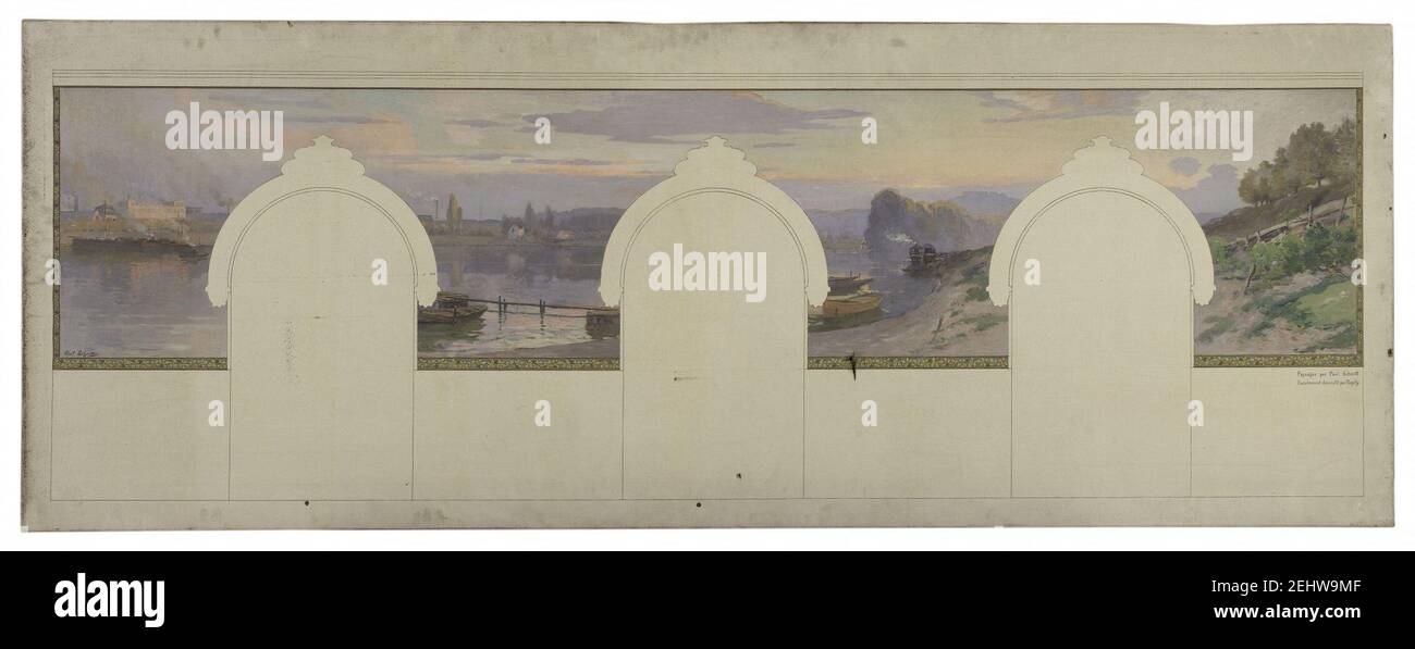 Paul Schmitt - Esquisse pour la mairie d'Asnières - Paysage De bord de Seine - PPP4242 Foto Stock