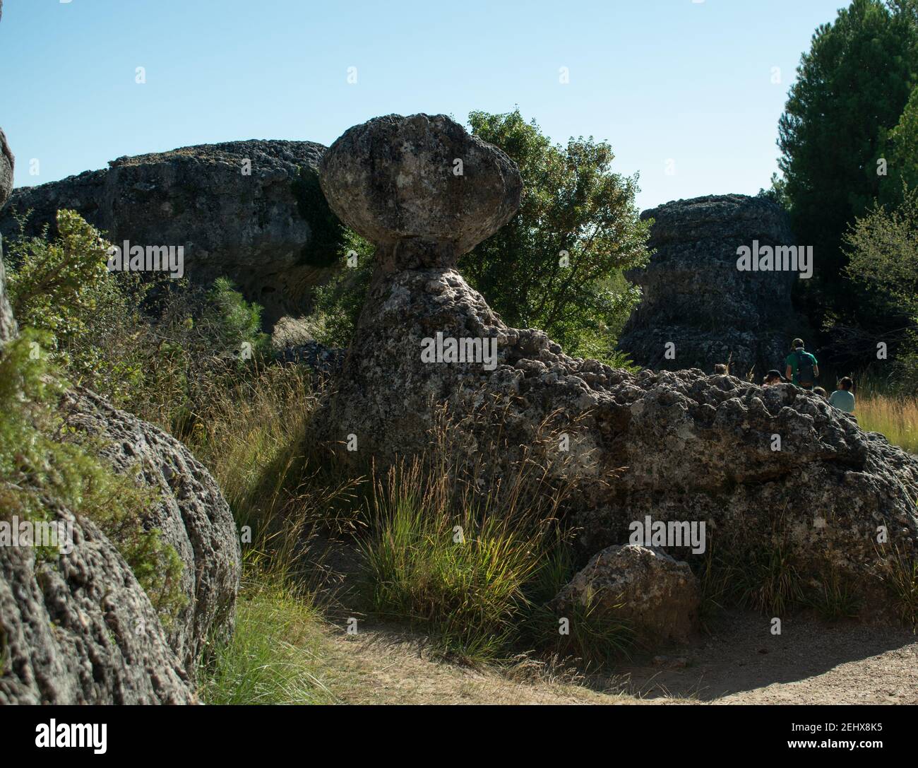 città incantata di cuenca, spagna con immagini scolpite in pietra nel mezzo della serrania de cuenca Foto Stock