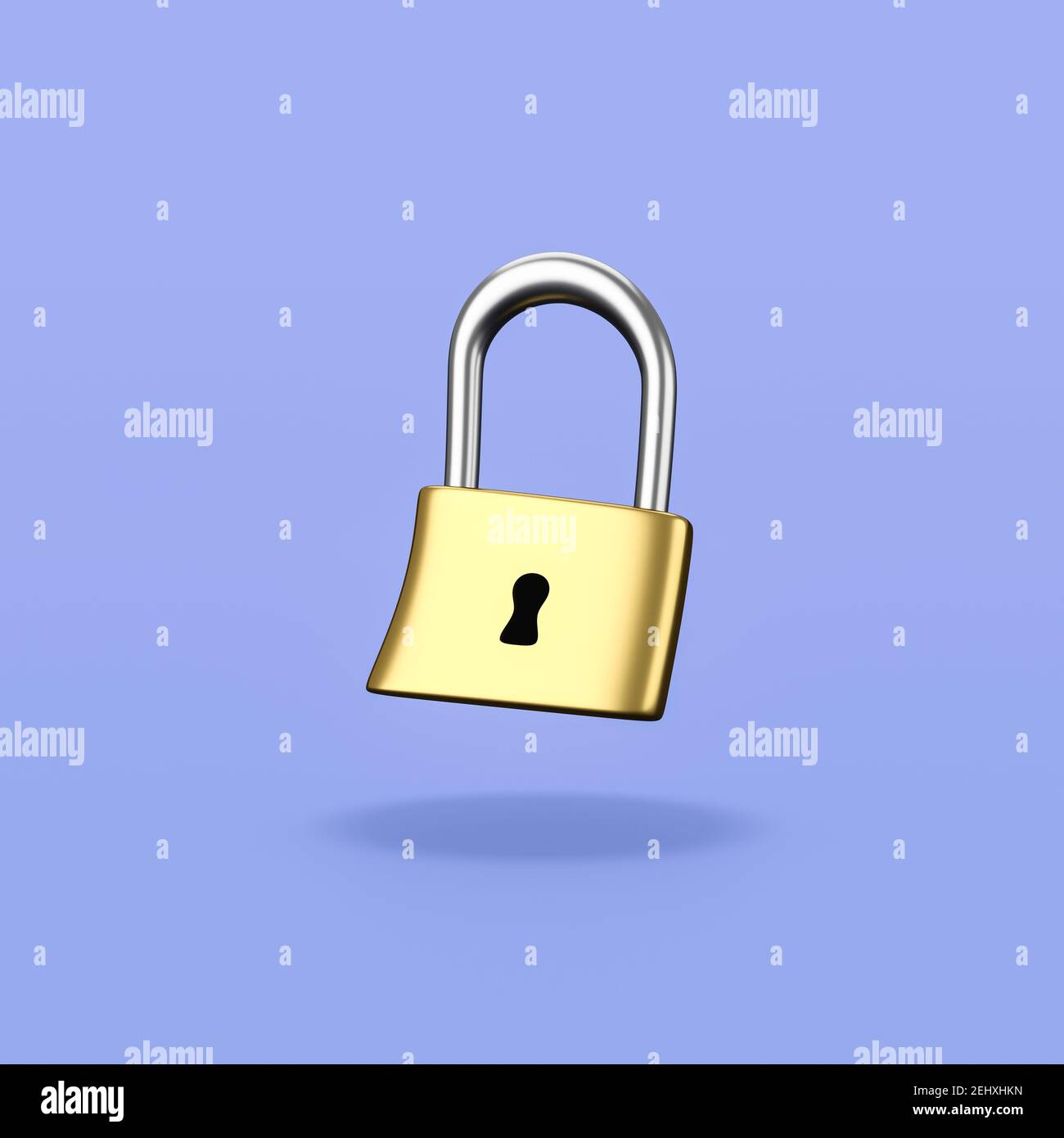 Lucchetto metallico bloccato su sfondo blu Foto Stock