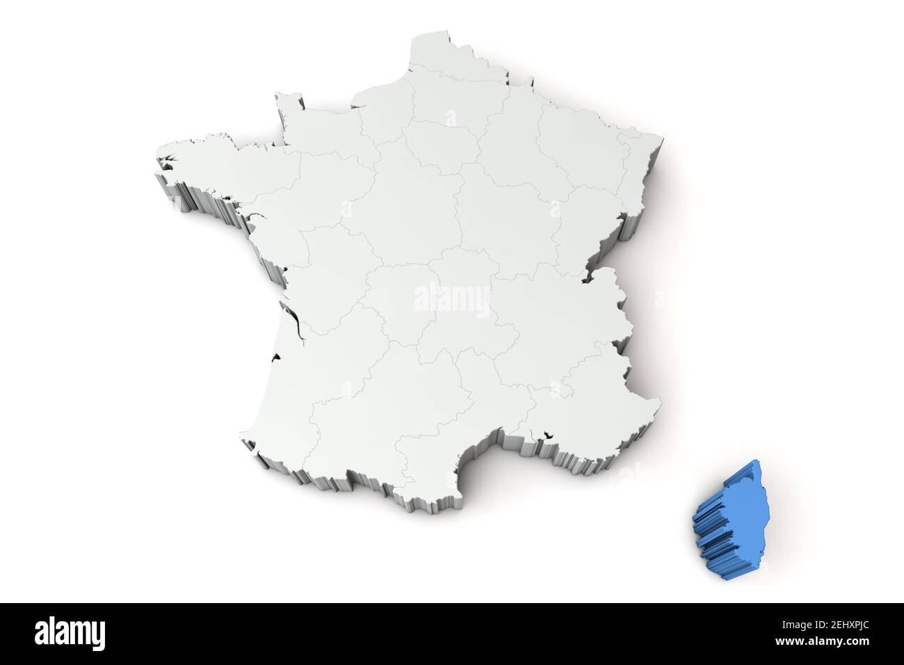 Mappa della Francia che mostra la regione della Corsica. Rendering 3D Foto Stock