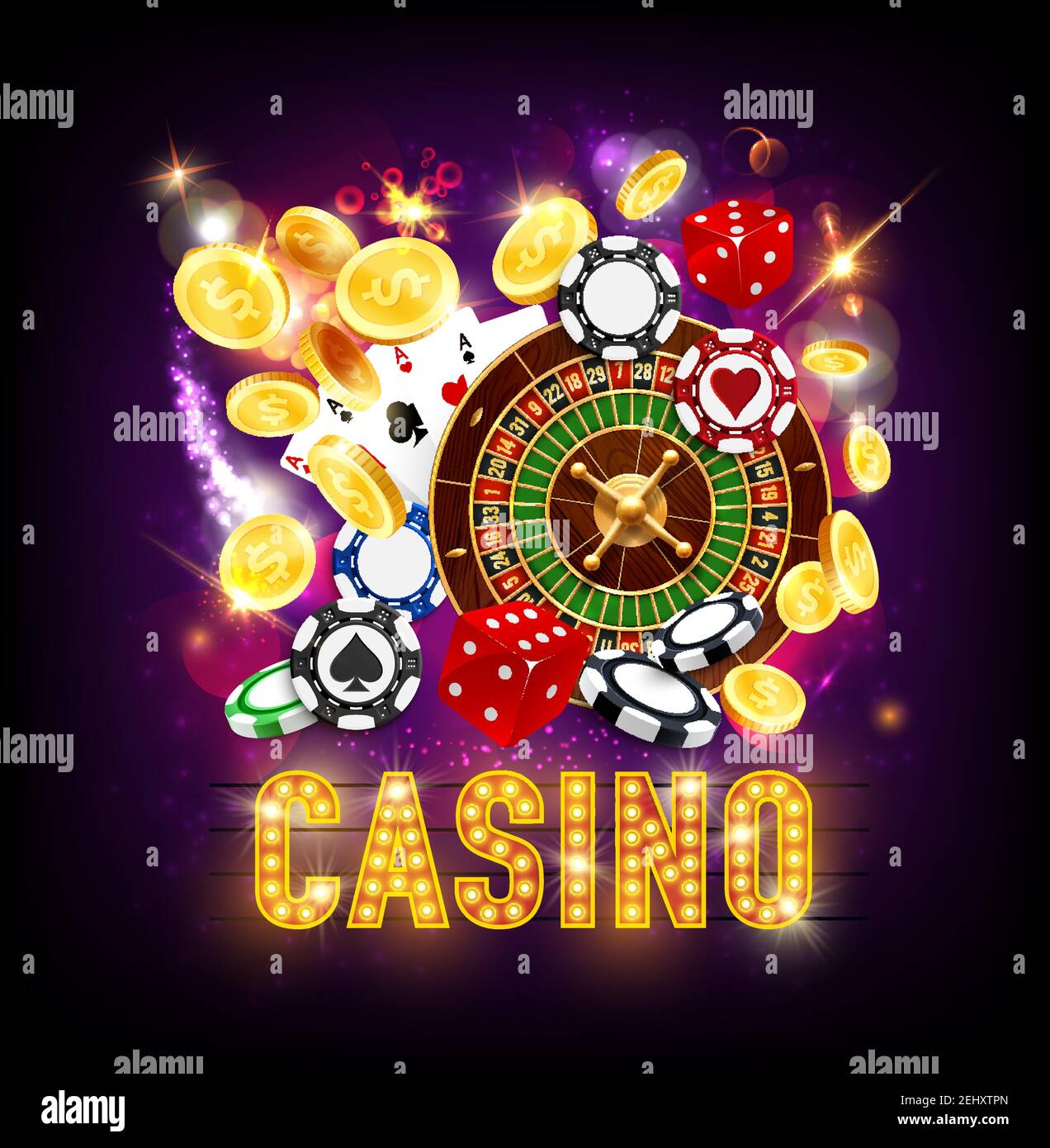 Modello di casinò. carte da poker doodle domino bowling freccette dama