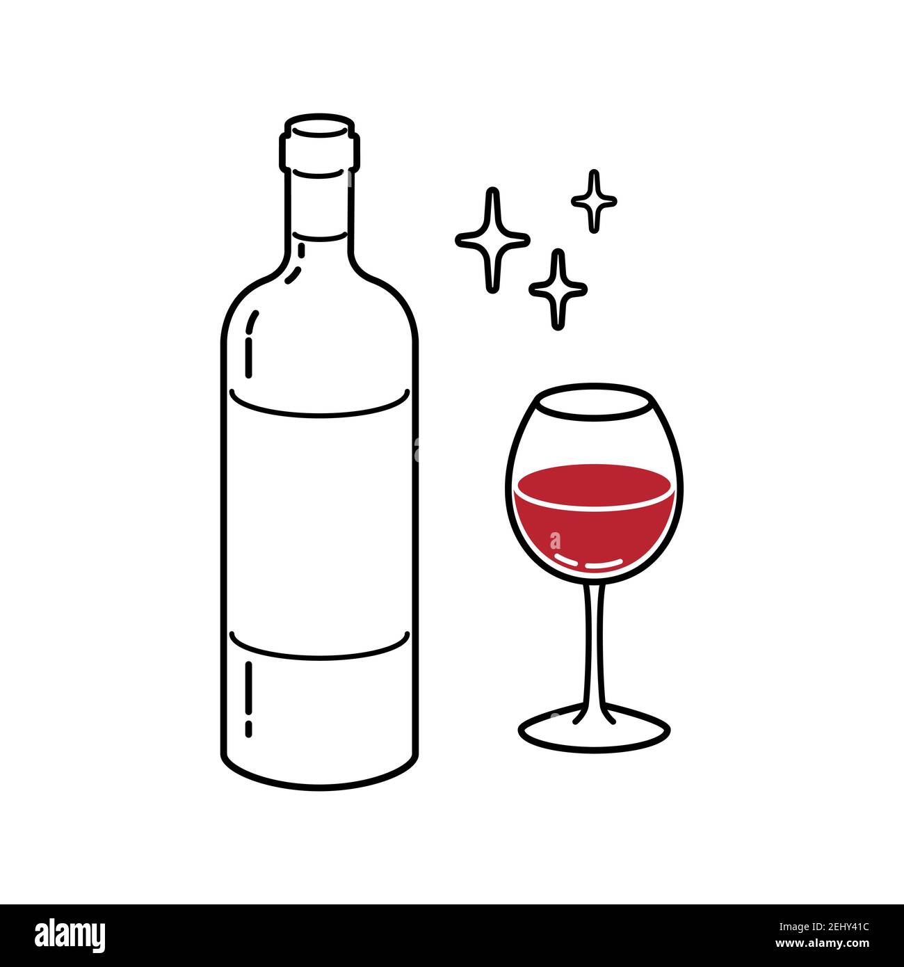 Illustrazione disegnata a mano vetro di vino e bottiglia Illustrazione disegnata a mano Bicchiere di vino e bottiglia Illustrazione Vettoriale