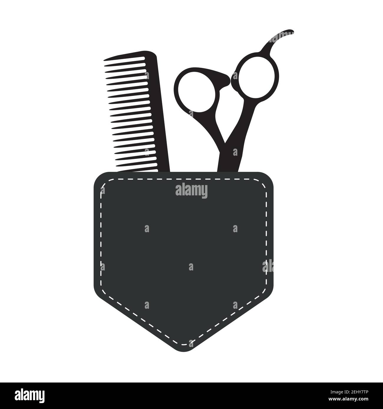 Logo Strumenti per la stylist dei capelli. Salone di bellezza per capelli. Pettine per forbici da barbiere. Modello vettore Illustrazione Vettoriale