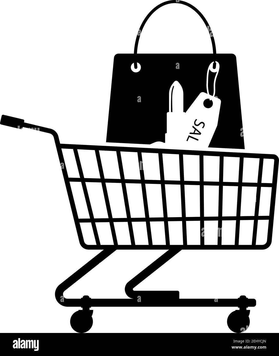 Carrello con icona sacchetto di cosmetici. Black Glyph Design. Illustrazione vettoriale. Illustrazione Vettoriale