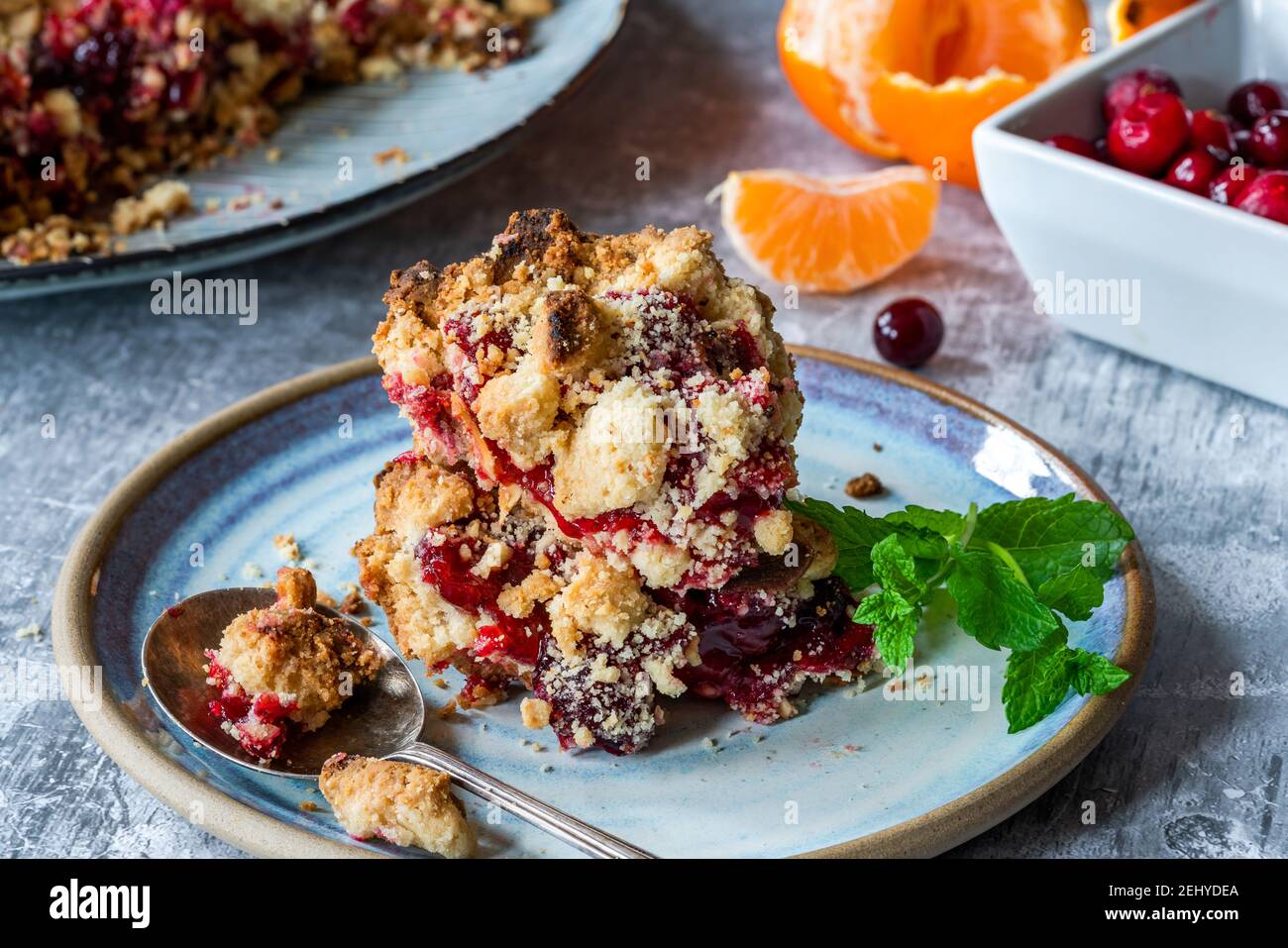 Torta frolla di mirtillo e clementina Foto Stock