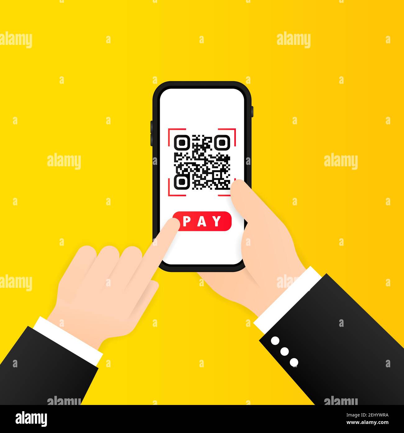 Esegui la scansione del codice QR per pagare con il telefono cellulare. Smartphone scansione codice QR. Verifica del codice a barre. Scansione di tag, generare pagamenti digitali senza soldi. Scansione b Illustrazione Vettoriale