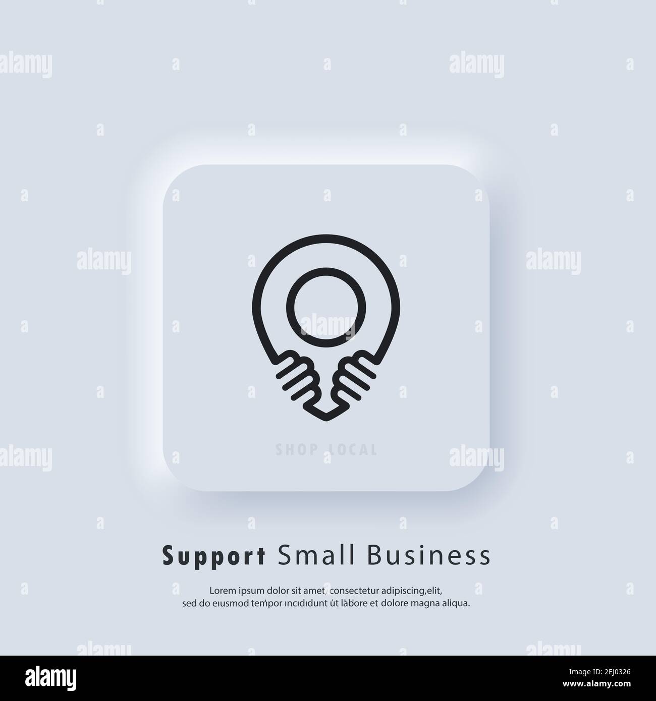 Icona del supporto per le piccole imprese. Acquista prodotti locali. Quarantena coronavirus. Simbolo del negozio locale. Vettore. Icona UI. Neumorphic UI UX interfaccia utente bianca Illustrazione Vettoriale