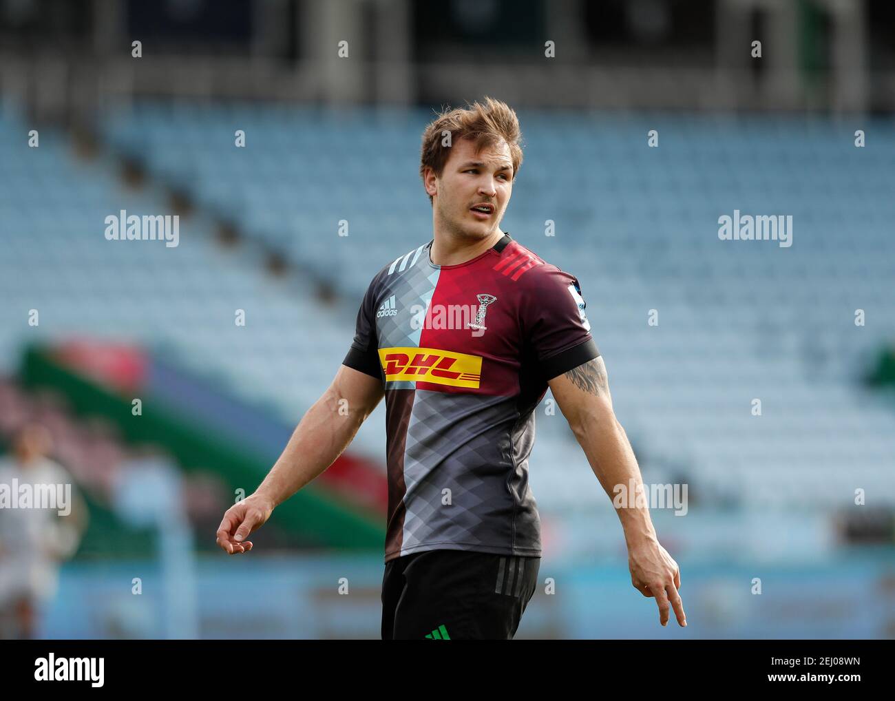 Twickenham Stoop, Londra, Regno Unito. 20 Feb 2021. Inglese Premiership Rugby, Harlequins contro squali di vendita; Andre Esterhuizen di Harlequins Credit: Action Plus Sport/Alamy Live News Foto Stock