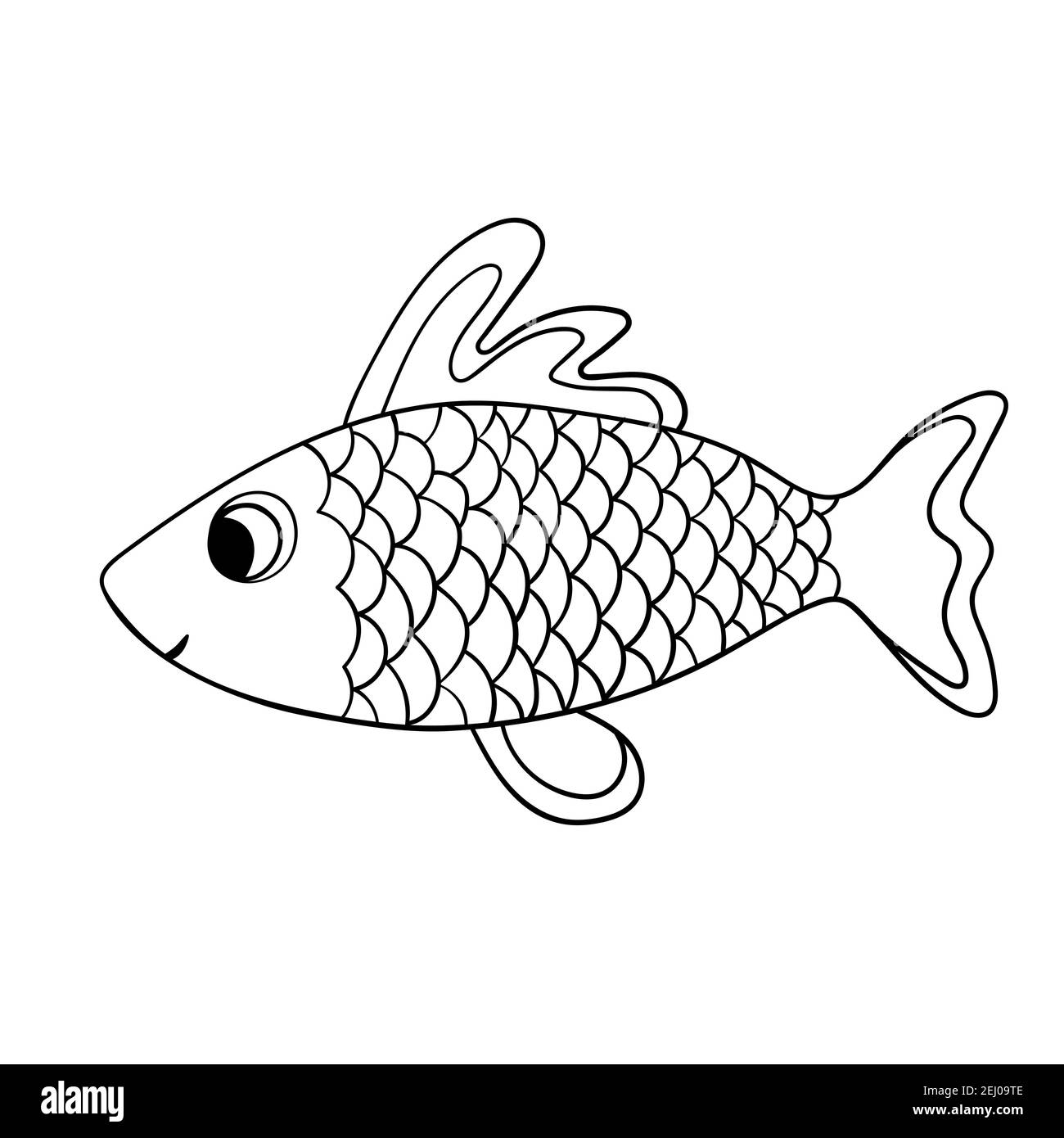 Carino di pesce cartoon. Disegni a mano disegni a colori del contorno.  Elementi isolati. Adatto per colorazioni e stampe per bambini. Carattere  adorabile per la carta Immagine e Vettoriale - Alamy