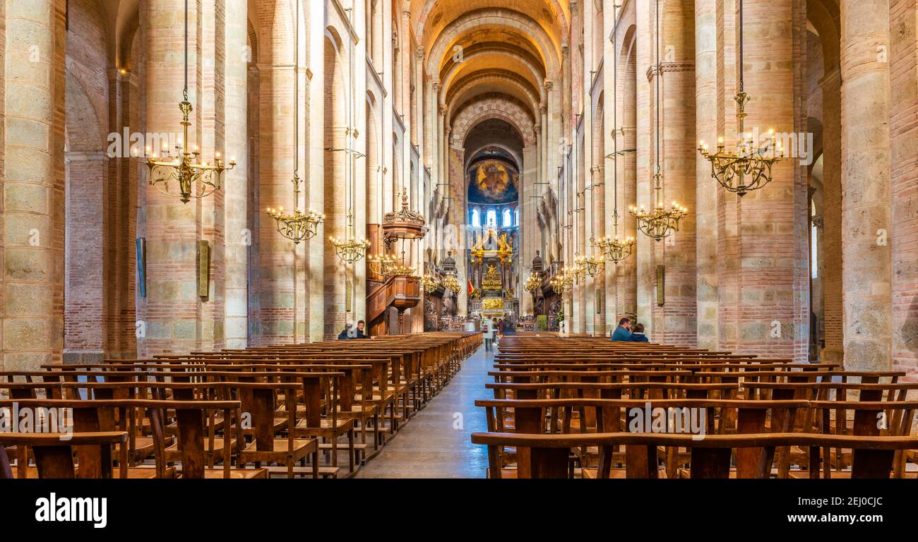 Interno della basilica di San Sernin a Tolosa in Occitania, Francia Foto Stock