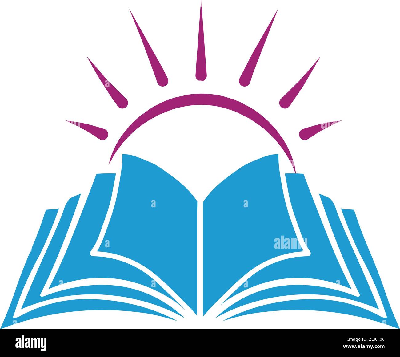 Sole luminoso in un libro aperto per l'illustrazione del disegno del logo illustrazione del magazzino Illustrazione Vettoriale