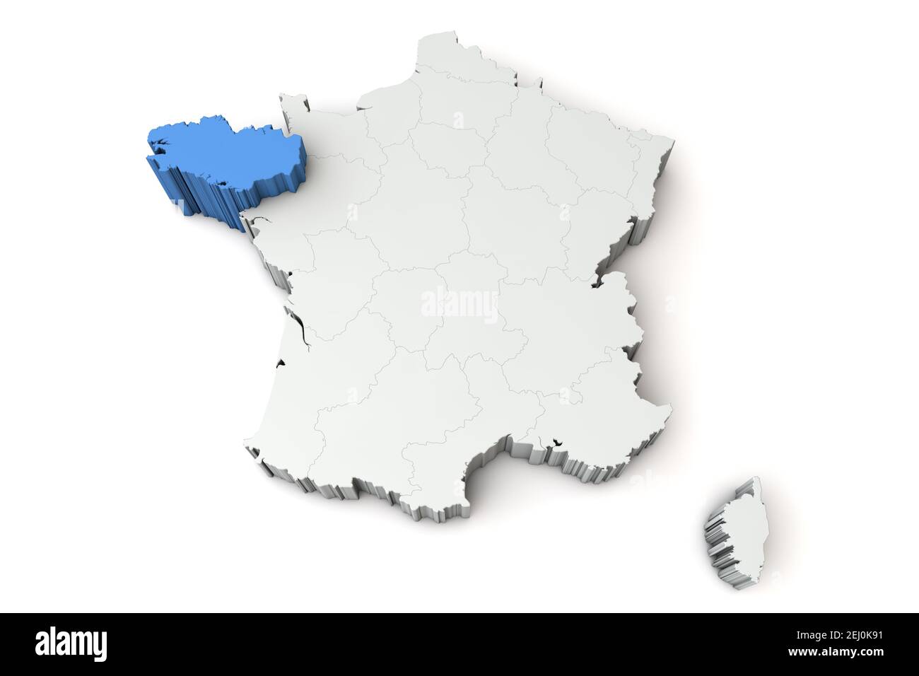 Mappa della Francia che mostra la regione della Bretagna. Rendering 3D Foto Stock
