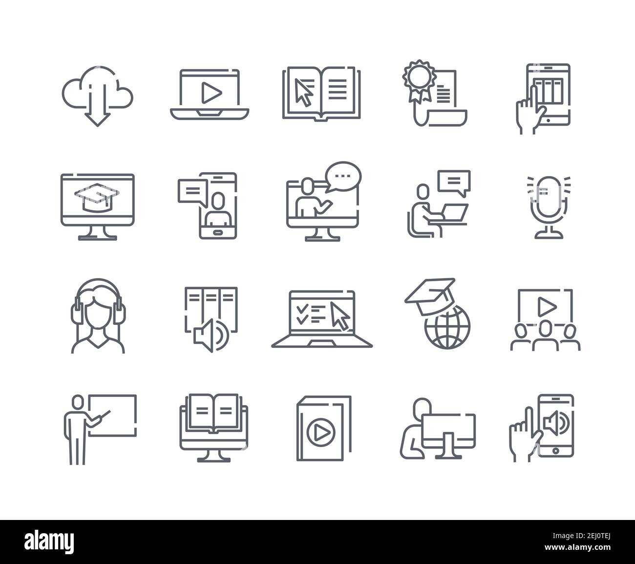 Raccolta di e-learning in bianco e nero Illustrazione Vettoriale