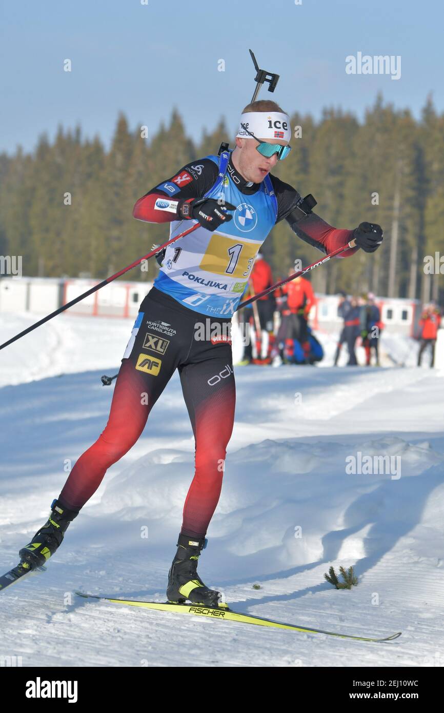 BOE Tarjei, Norvegia. , . durante i Campionati del mondo IBU Biathlon - uomini 4x7.5km Relay, Biathlon a Pokljuka, Italia, Febbraio 20 2021 (Foto di IPA/Sipa USA) Credit: Sipa USA/Alamy Live News Foto Stock