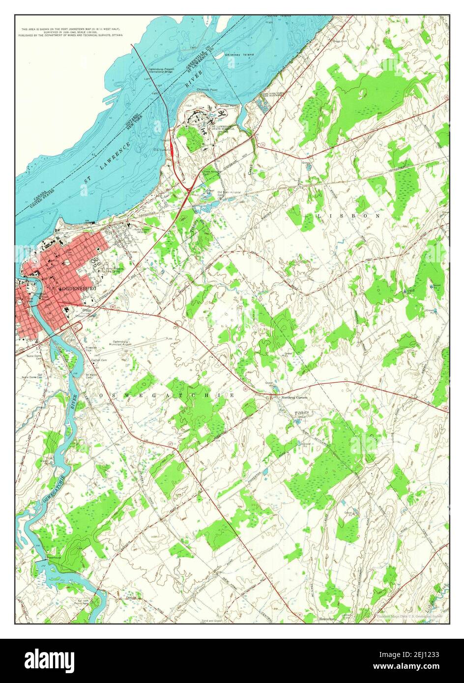 Ogdensburg East, New York, map 1963, 1:24000, United States of America by Timeless Maps, data U.S. Geological Survey Foto Stock