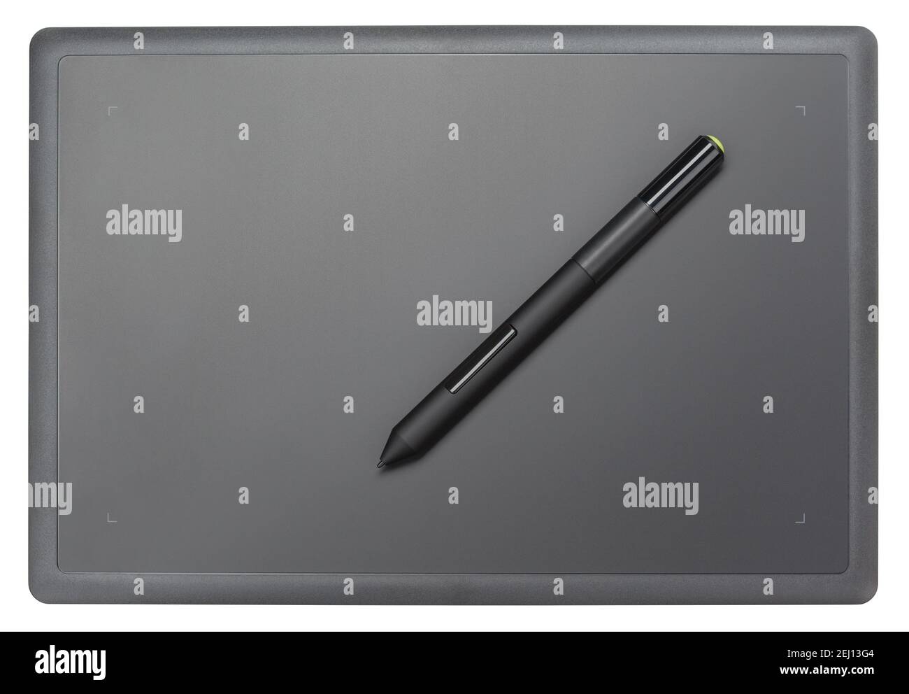 Vista dall'alto della moderna tavoletta grafica isolata su sfondo bianco Foto Stock