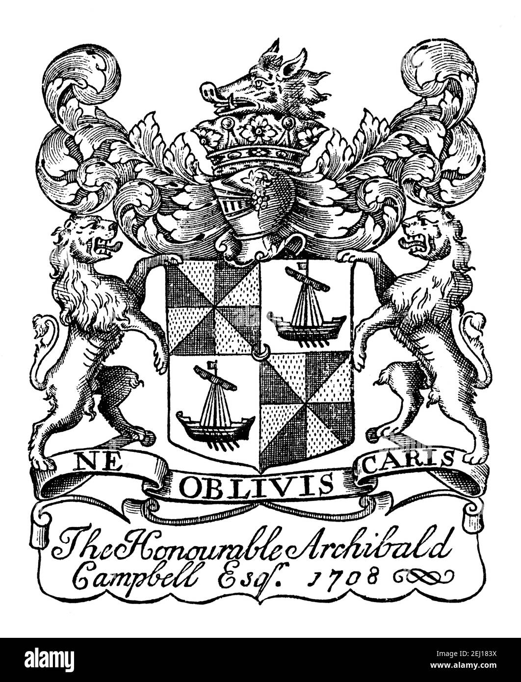 1708 bookplate dell'onorevole Archibald Campbell esq III duca Di Argyll (1682–1723) Foto Stock