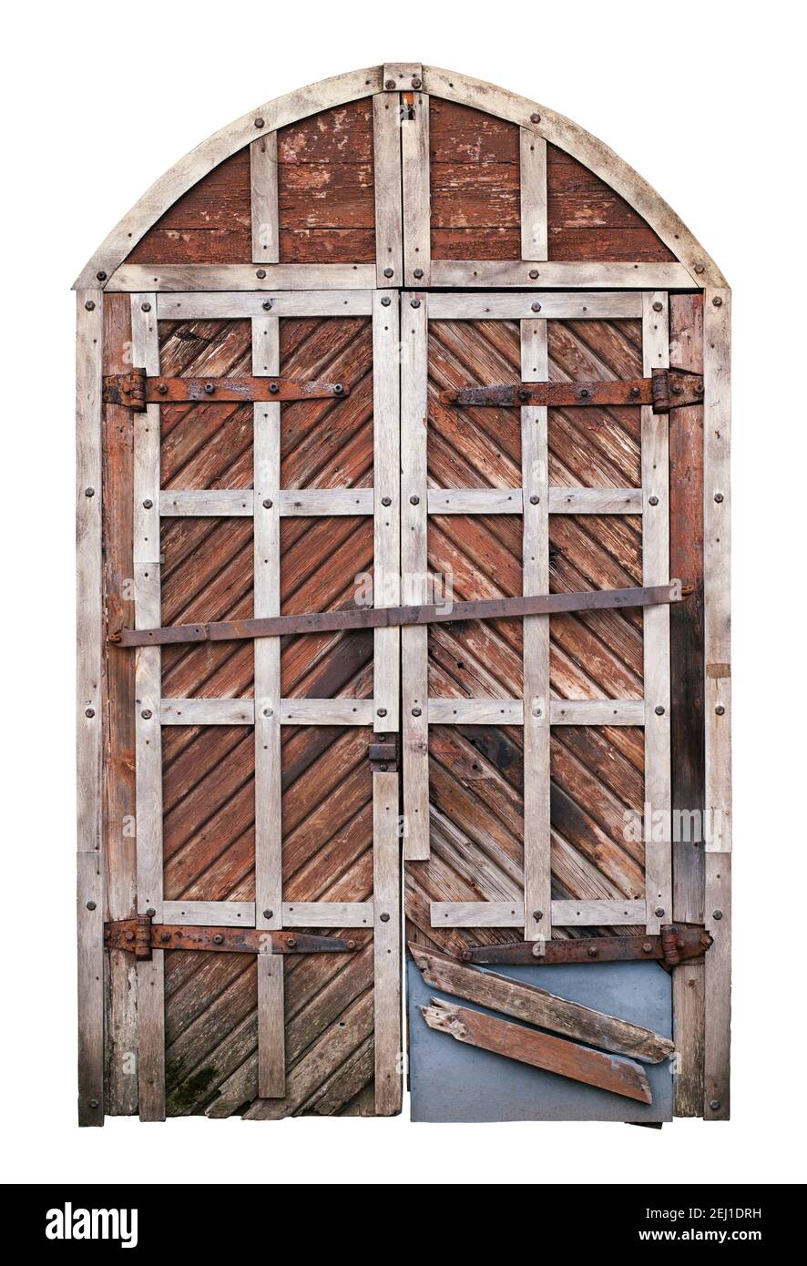 Chiusa grande vecchia porta con chiave arrugginita isolata su bianco sfondo con tracciato di ritaglio Foto Stock