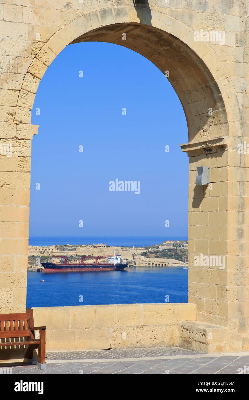 Vista panoramica dai Giardini superiori di Barrakka a Valleta, Malta Foto Stock