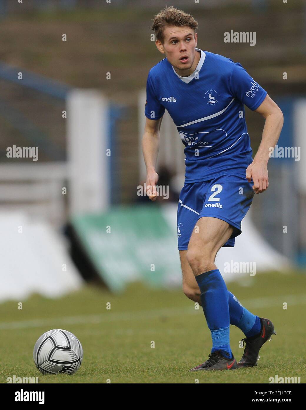 HARTLEPOOL, INGHILTERRA. 20 FEBBRAIO: Lewis Cass of Hartlepool si è Unito durante la partita della Vanarama National League tra Hartlepool United e Yeovil Town a Victoria Park, Hartlepool sabato 20 febbraio 2021. (Credit: Mark Fletcher | MI News) Credit: MI News & Sport /Alamy Live News Foto Stock