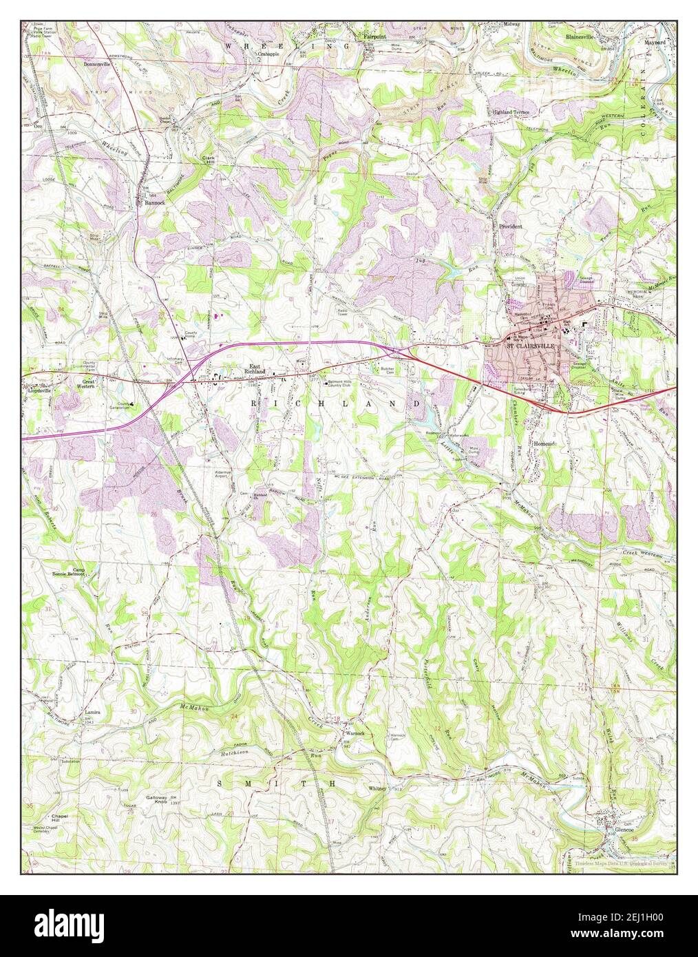 St Clairsville, Ohio, map 1960, 1:24000, United States of America by Timeless Maps, data U.S. Geological Survey Foto Stock