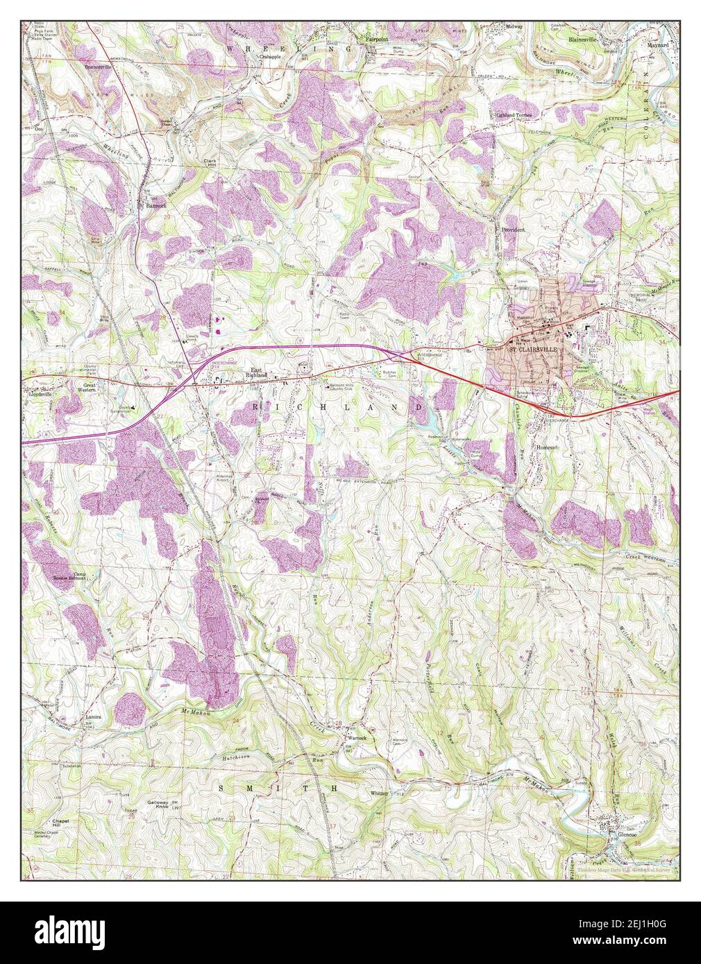 St Clairsville, Ohio, map 1960, 1:24000, United States of America by Timeless Maps, data U.S. Geological Survey Foto Stock