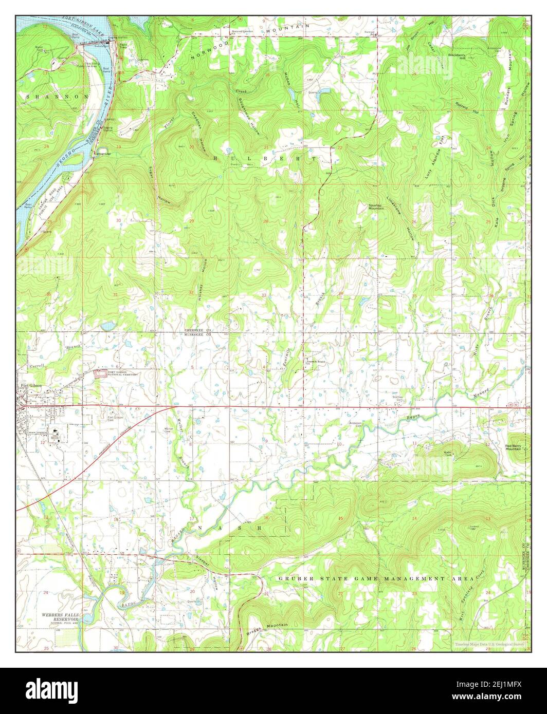 Fort Gibson Dam, Oklahoma, map 1974, 1:24000, United States of America by Timeless Maps, data U.S. Geological Survey Foto Stock