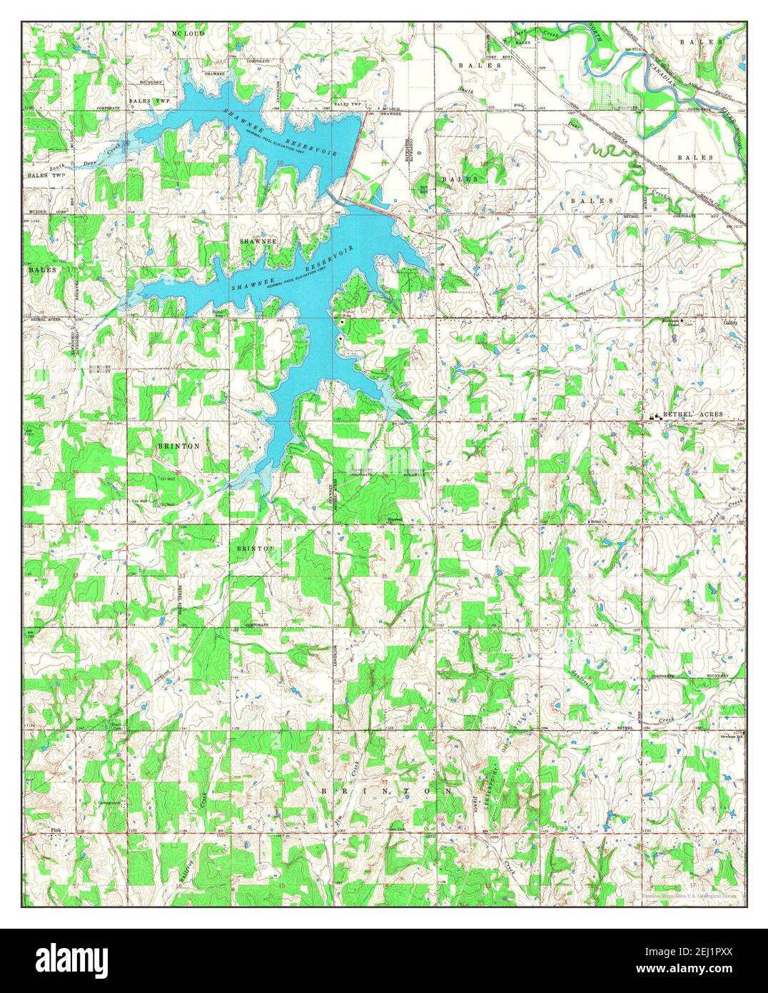 Shawnee Reservoir, Oklahoma, map 1966, 1:24000, United States of America by Timeless Maps, data U.S. Geological Survey Foto Stock