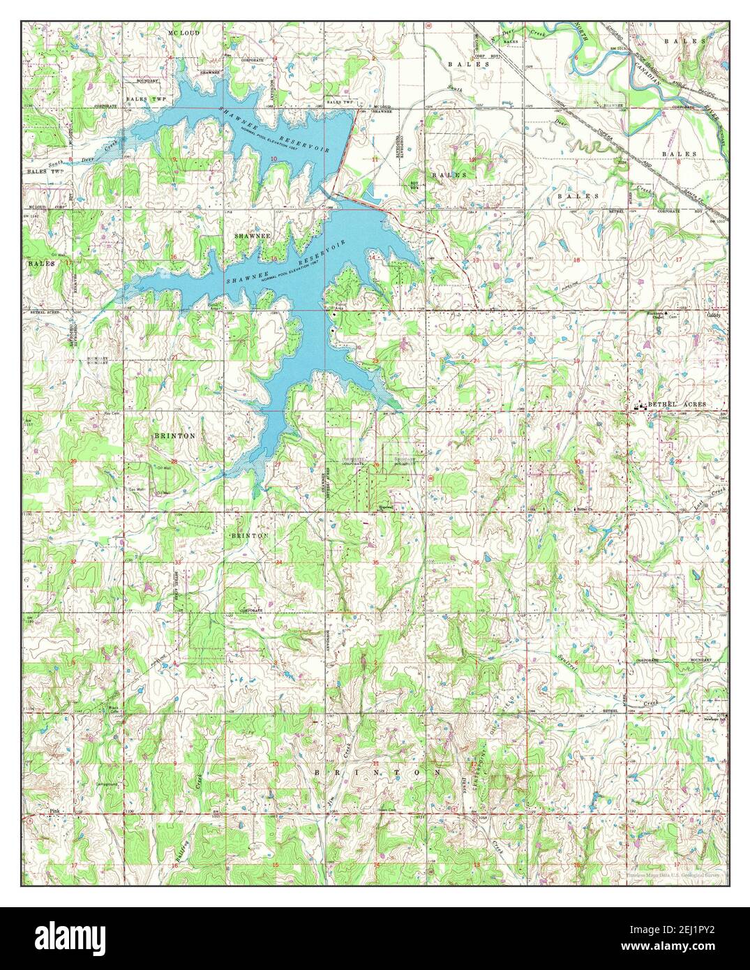 Shawnee Reservoir, Oklahoma, map 1966, 1:24000, United States of America by Timeless Maps, data U.S. Geological Survey Foto Stock