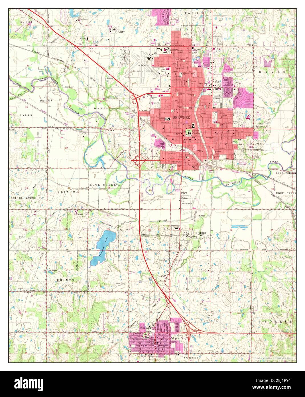 Shawnee, Oklahoma, map 1967, 1:24000, United States of America by Timeless Maps, data U.S. Geological Survey Foto Stock