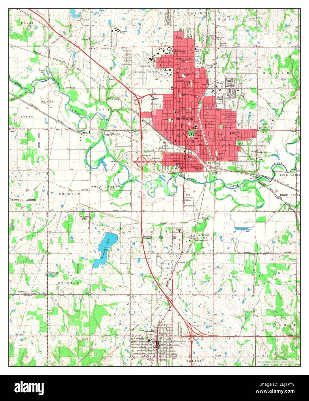 Shawnee, Oklahoma, map 1967, 1:24000, United States of America by Timeless Maps, data U.S. Geological Survey Foto Stock