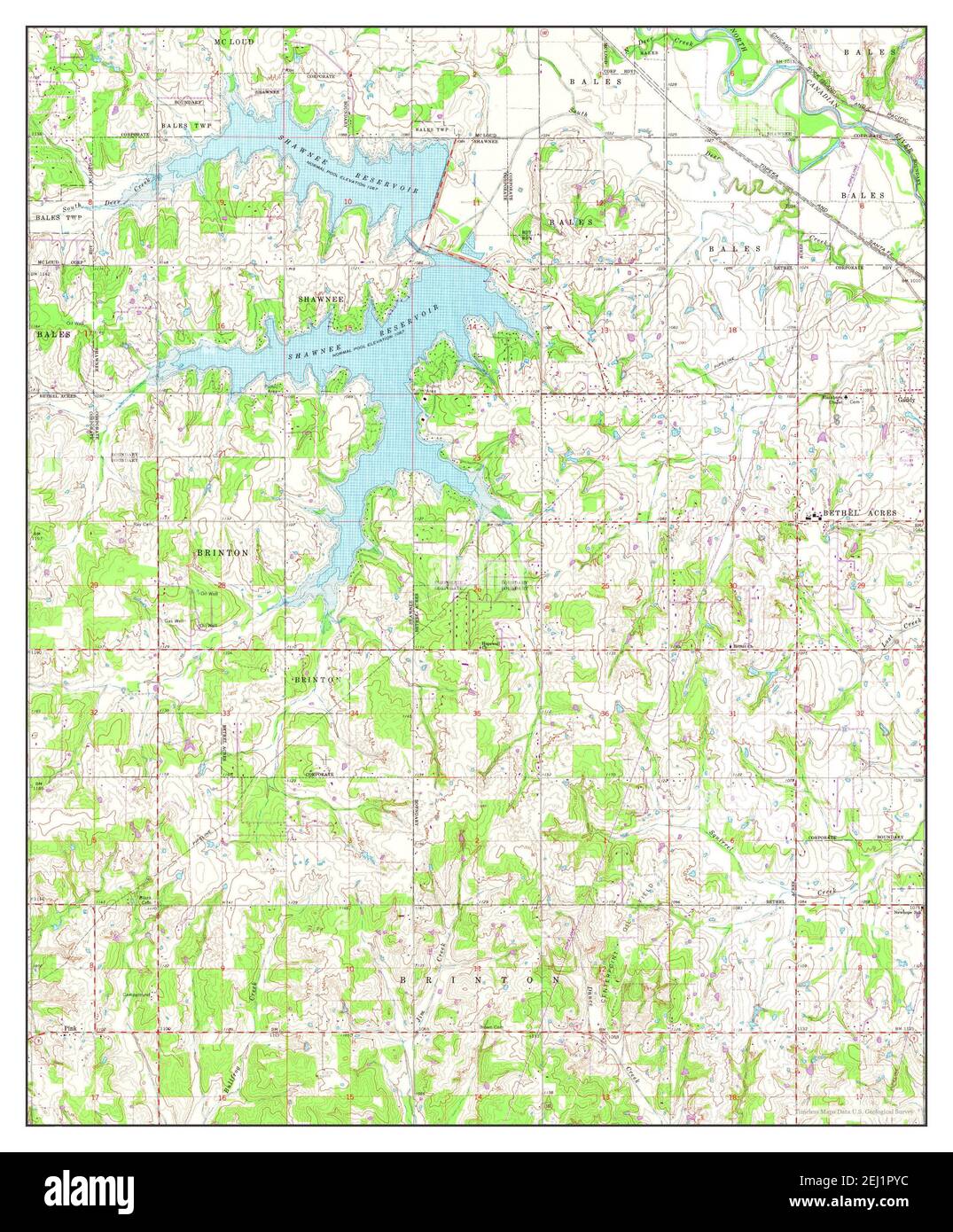 Shawnee Reservoir, Oklahoma, map 1966, 1:24000, United States of America by Timeless Maps, data U.S. Geological Survey Foto Stock